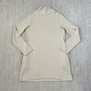 Michael Stars Long Sleeve Knit Metallic Sweater Dress With Pockets L